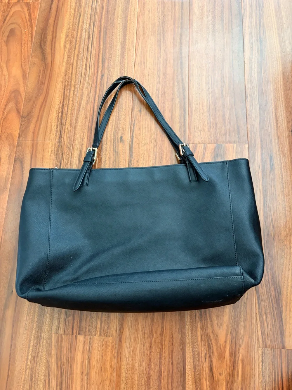 Tory Burch Black Leather Tote Bag Gold Hardware Work Laptop Shoulder Purse